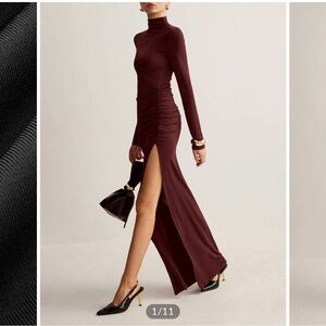 Stand-Collar Pleated Slit Jersey Dress NWT